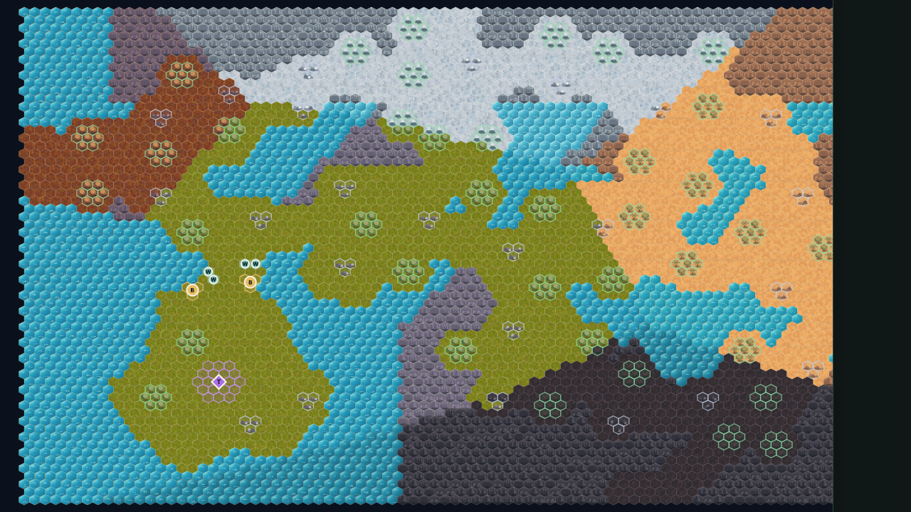 Actual Tidelock Coast map: a sheltered southwest village, one northern approach and connected expansion routes across five regions.